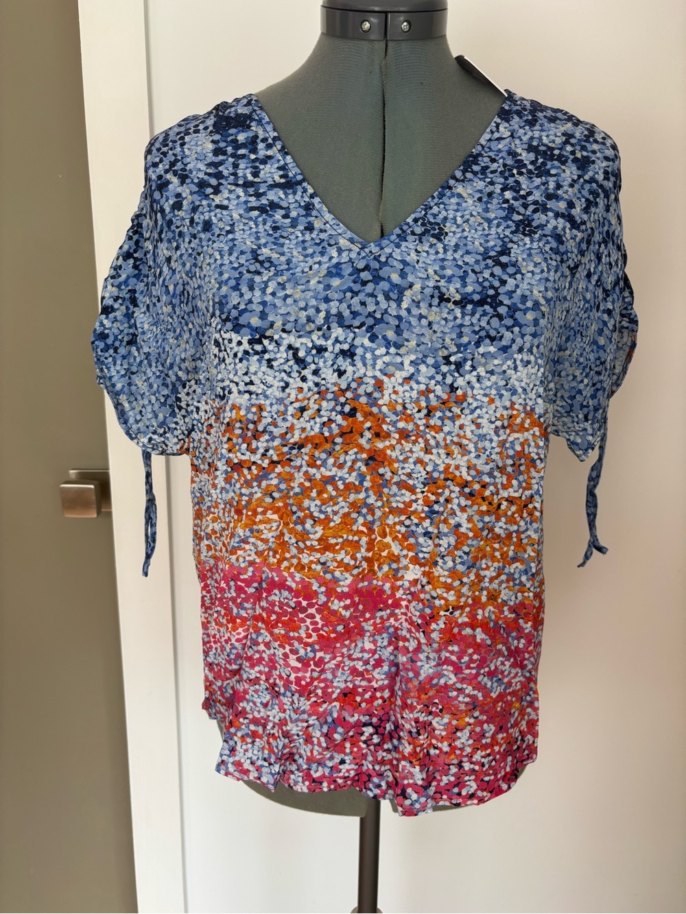 Ecru Taylor Silk Blend Seurat Multi Print Blouse Size S NWT